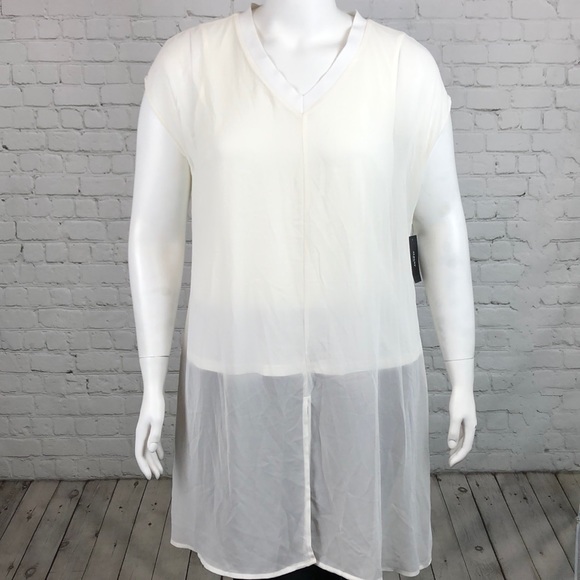1X 3X Alfani Ivory Split Front Sheer Overlay Top Plus Size - Picture 2 of 6